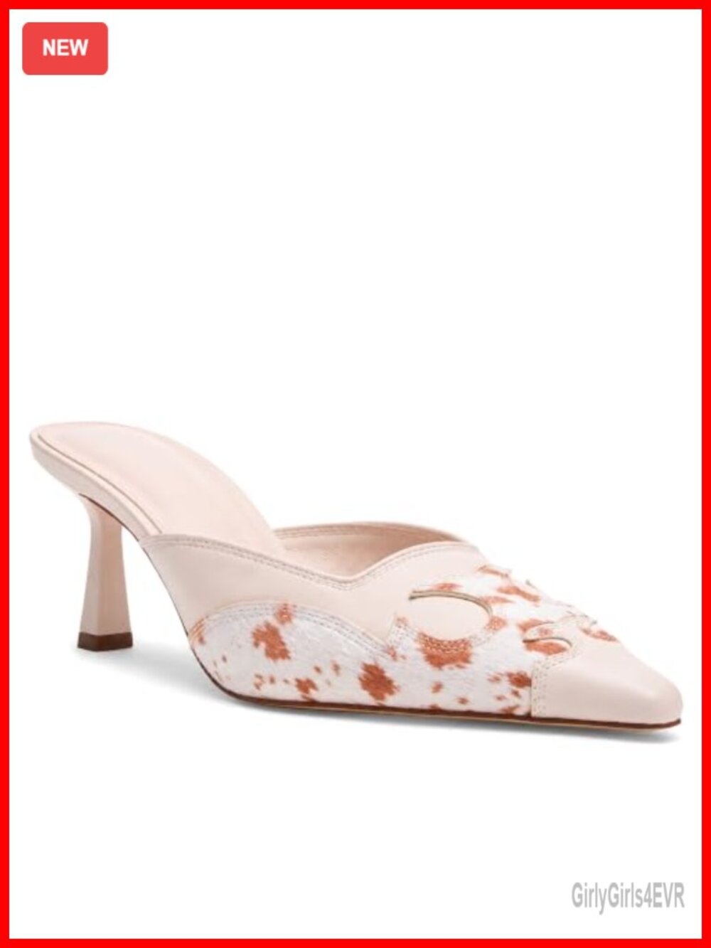Kitten Heel Mules Faux Leather Slip On Pointed Toe Backless Pumps